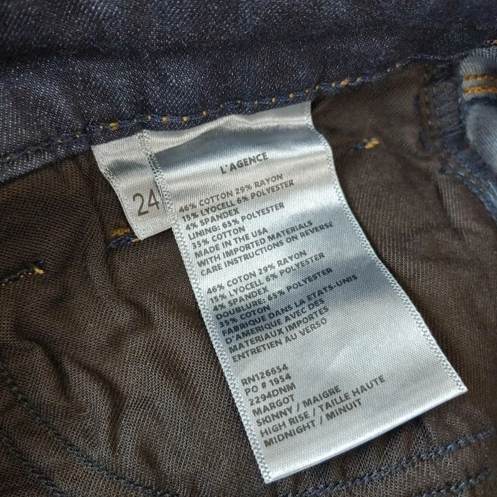 L'agence Margot high rise skinny jeans Midnight dark blue indigo size 24 - Picture 5 of 13